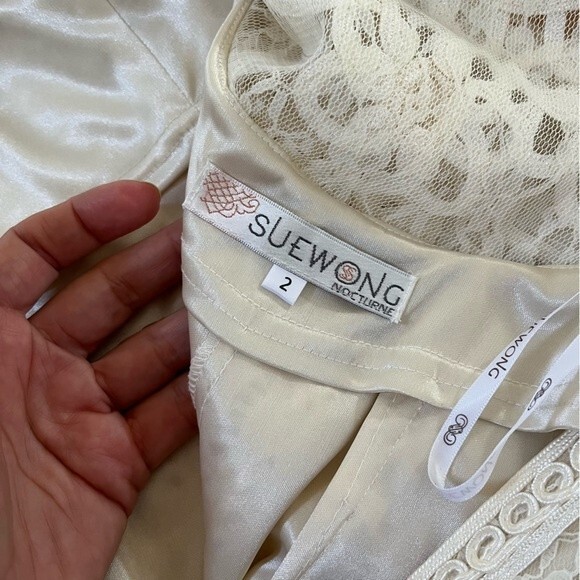 Sue Wong Nocturne Bateau Neckline Embroidered Sheath Dress Creamy Ivory 2 NWOT - Picture 5 of 13